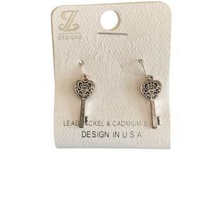 J DESIGN Silver Filagree Heart Key Dangle Earrings silver-tone dangle design